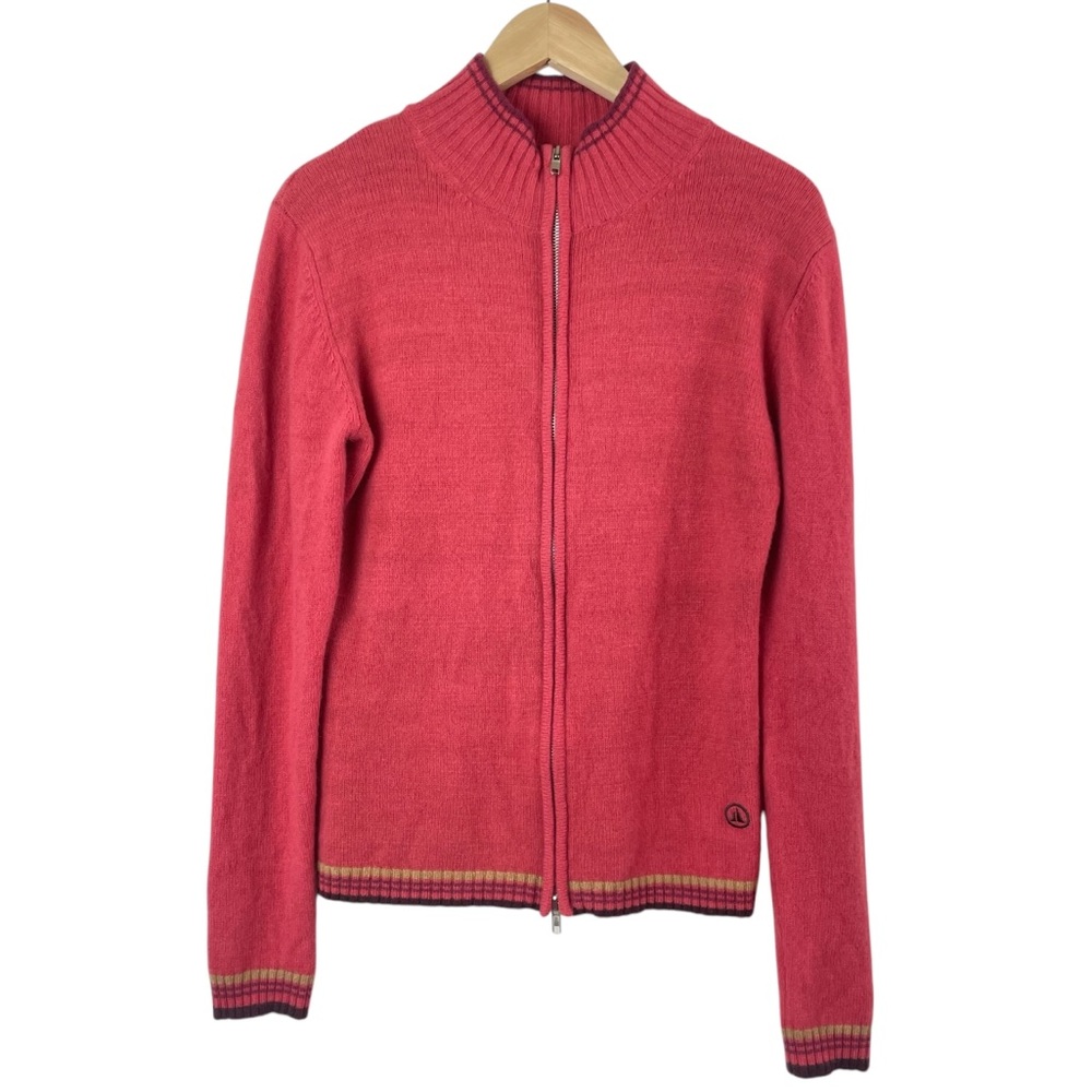 Ivy Oxford Vintage Women's 100% Lambswool Mockneck Front Zip Cardigan Sweater
